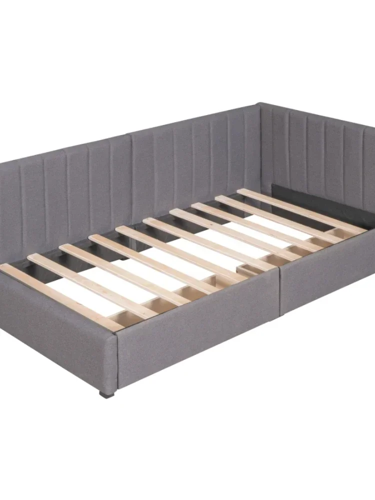 Upholstered Daybed with 2 Storage Drawers Twin Size Sofa Bed Frame No Box Spring Needed, Linen Fabric (Gray)