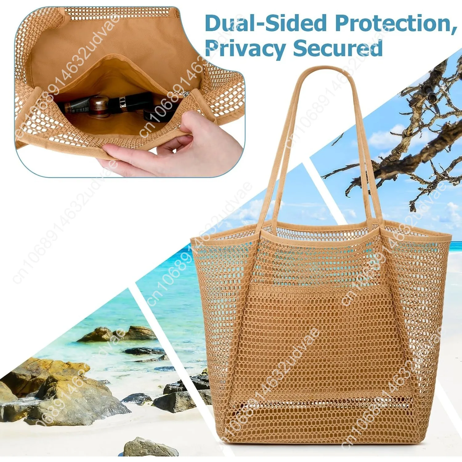 Iioscre Mesh Beach Tote Bags for Womens, Causal Hobo Pool Bags for Swimming Pools Vacations Beach Essentials