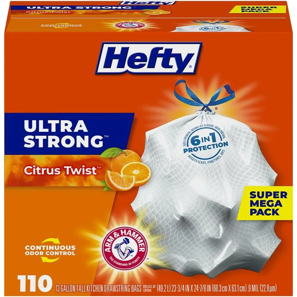 

Extra-Durable 13 Gallon Kitchen Trash Liners with Citrus Scent and Odor Control, 110 Count
