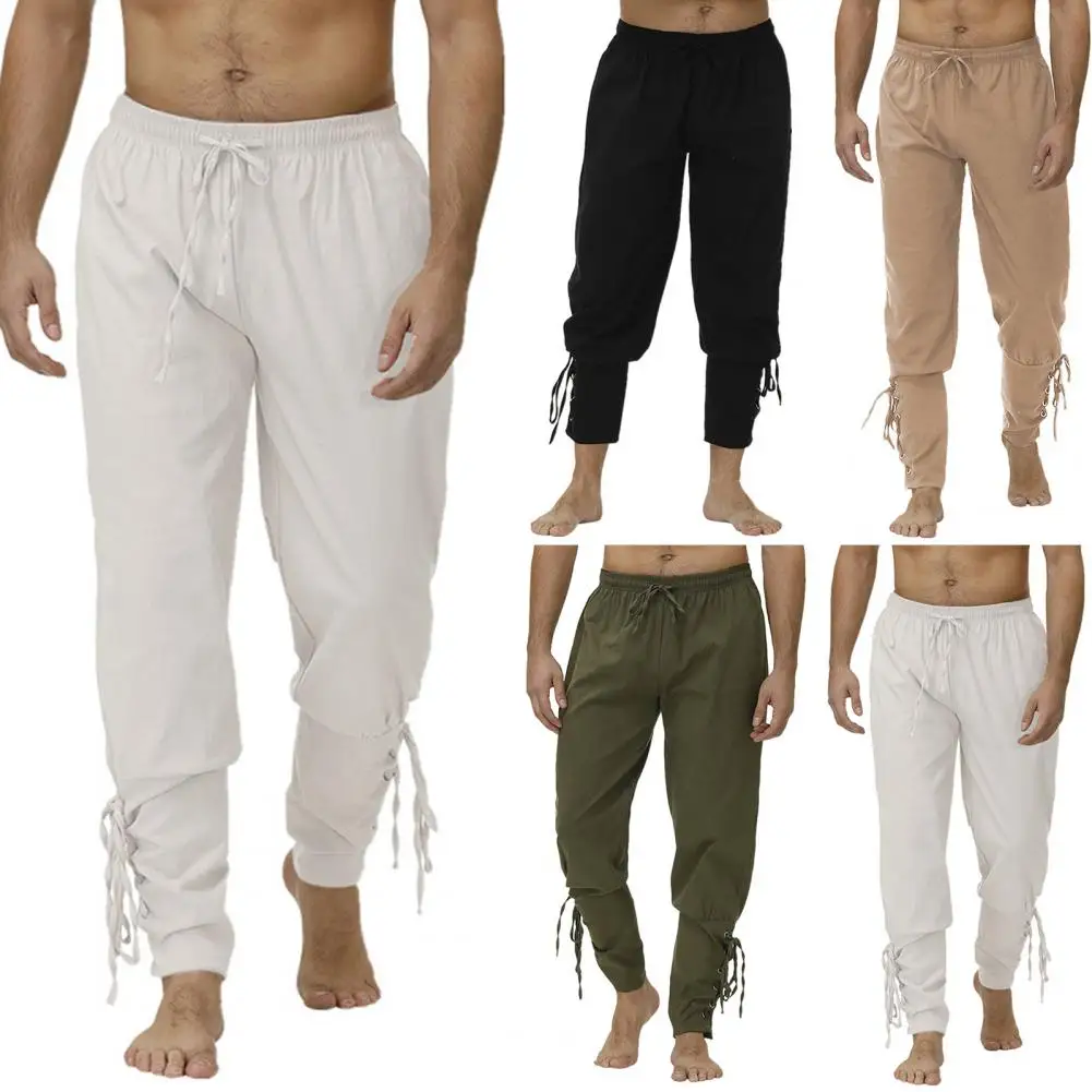 

Pirate Pants for Men Viking Cosplay Renaissance Medieval Gothic Pants Drawstring Vintage Pirate Costume Ankle Tied Trousers Men