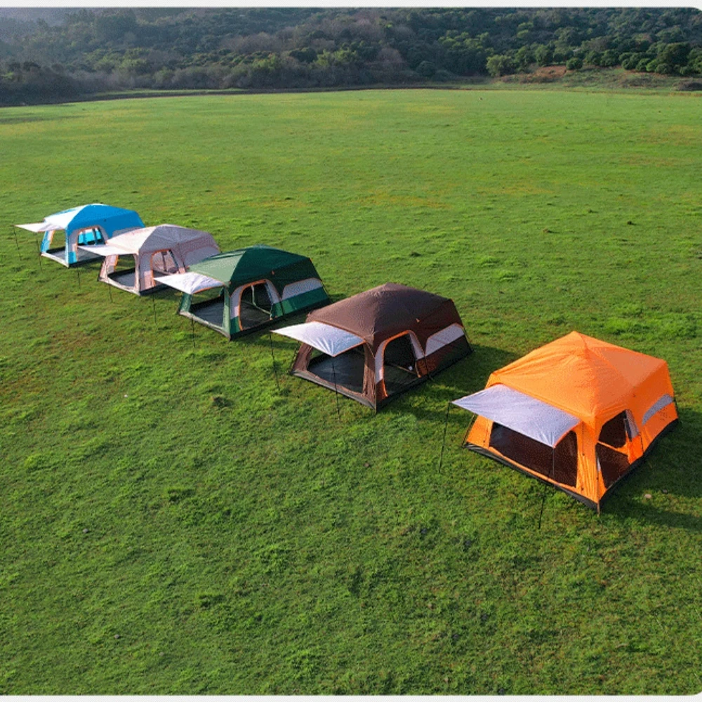 Family Two Bedrooms One Living Room Waterproof Four-Season Double Layer Camouflage 210T Oxford Material Camping Tent