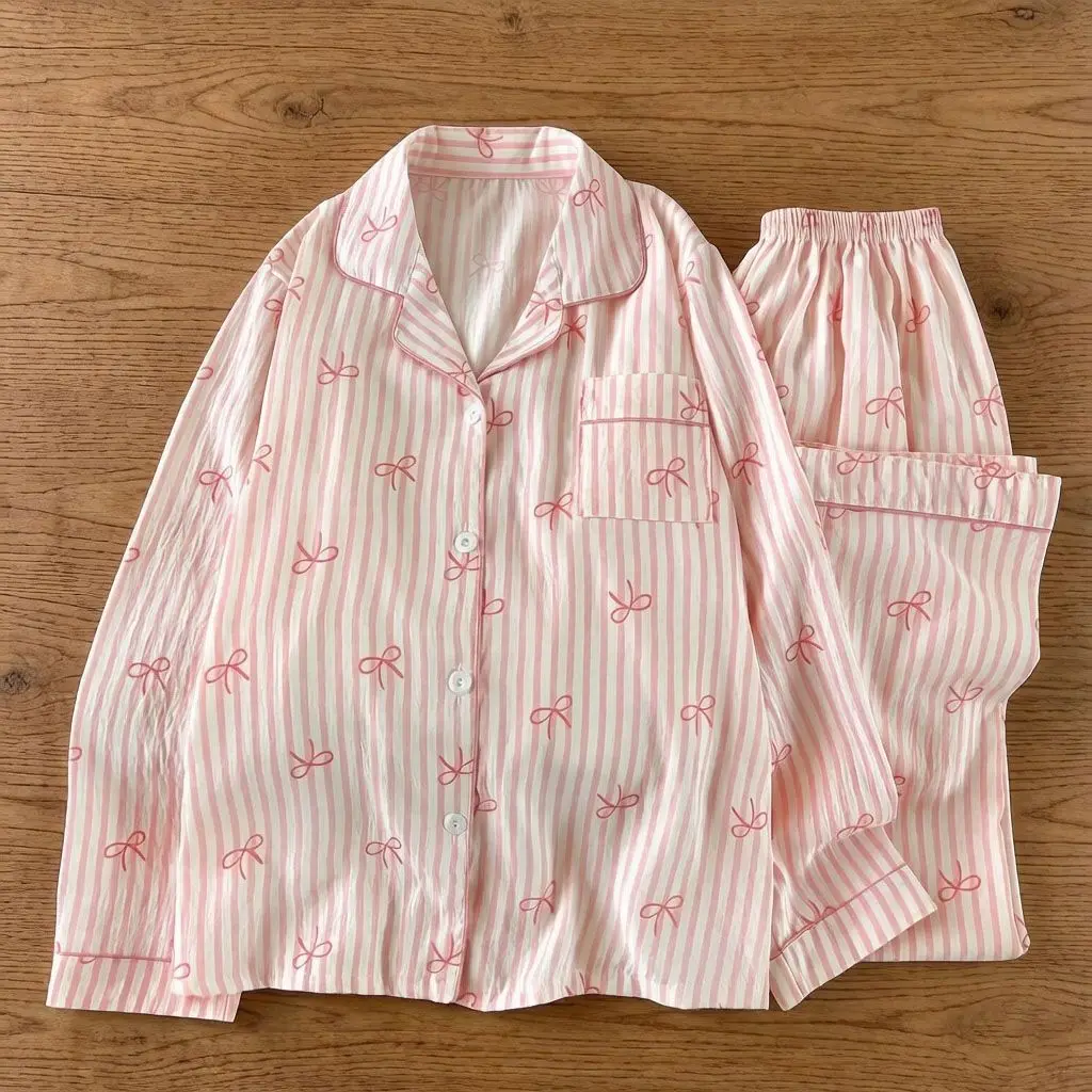 Women's Cute Pajamas Set Long Sleeve Pants Sleepwear Autumn Pijama Comfortable Nightwear Ladies Pyjamas Home Clothing 2 Piece
