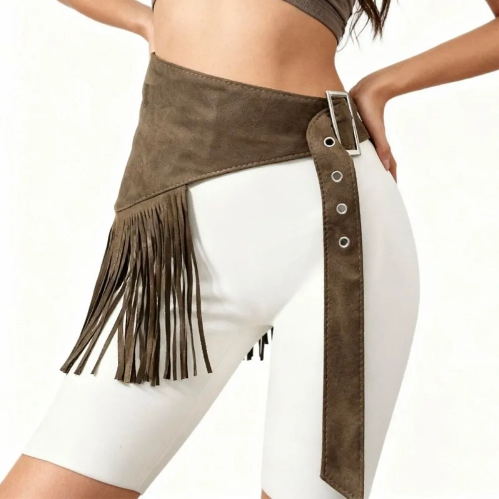 럭셔리 빈티지 태슬 허리 벨트 삼각형 카우보이 스타일 프린지 허리띠 단색 드레스 벨트 여성용