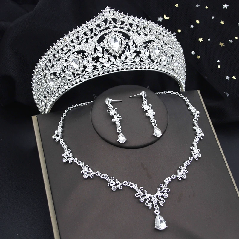 Quality Bride Crown Sets for Women Tiaras Necklace Earrings Set Wedding Dress Bridal Costume Jewelry Sets Accessories