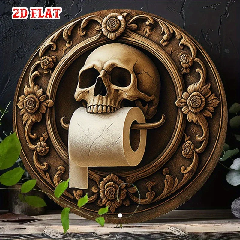 Blechschild - Totenkopf-Toilettenpapier, lustige Metallplakette als Wanddekoration, Vintage Gothic Badezimmer Wandkunst
