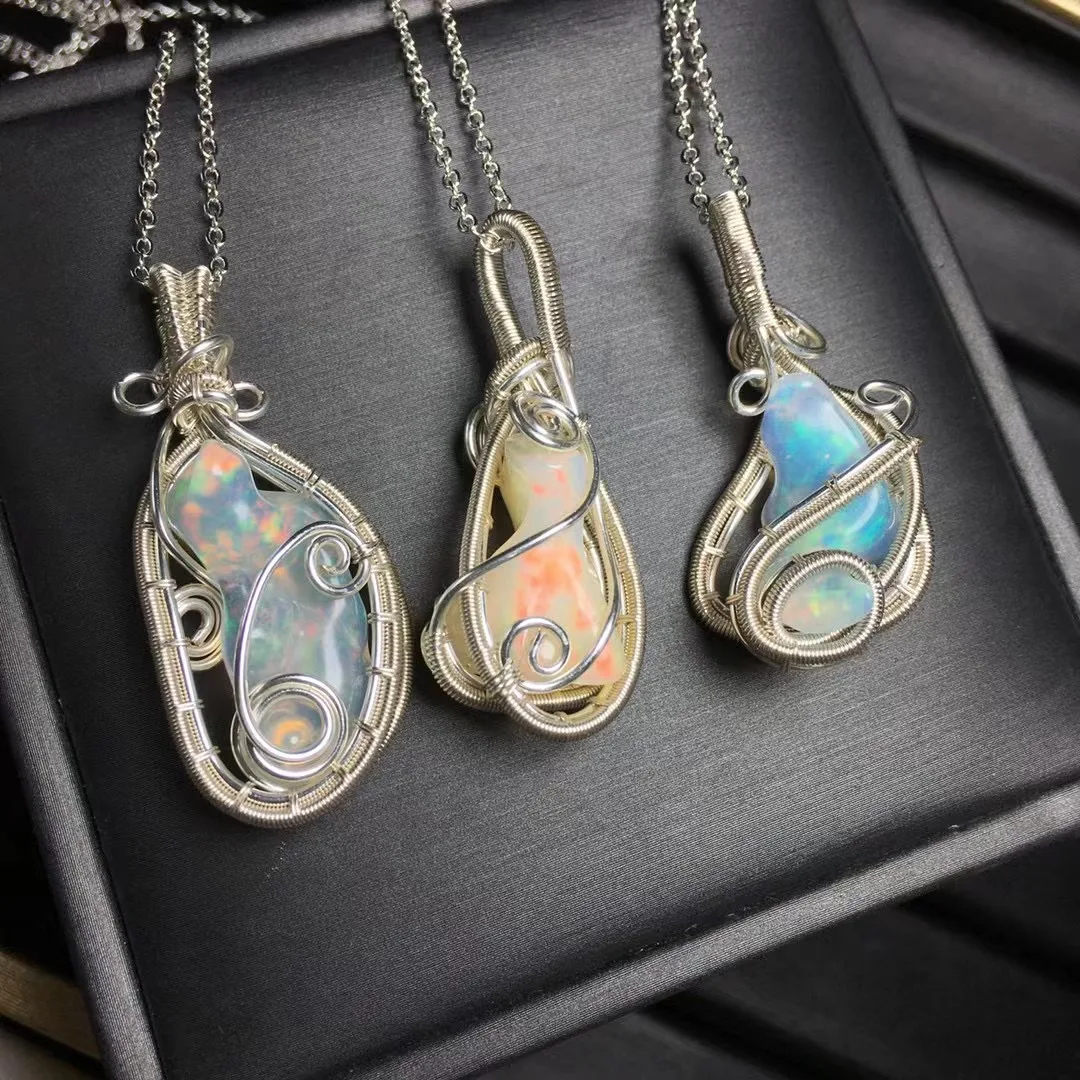 Natural Colored Opal Pendant Necklace Cute Female For Women Trendy irregularity Chain Wedding Jewelry Gift 1PCS