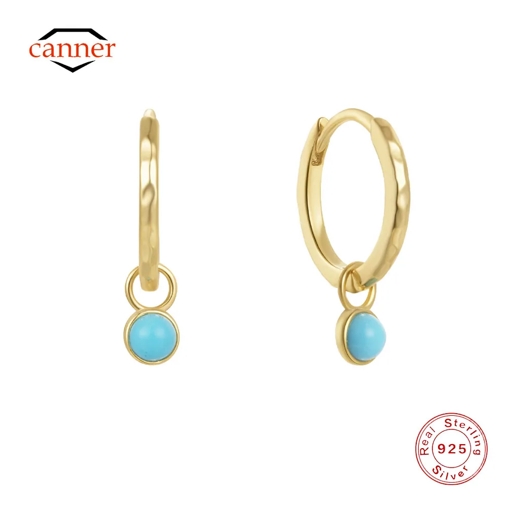 CANNER 925 Sterling Silver Classic Turquoise Hoop Earrings For Women 18k Gold Ins Simple Earrings Fine Jewelry For Party Gifts