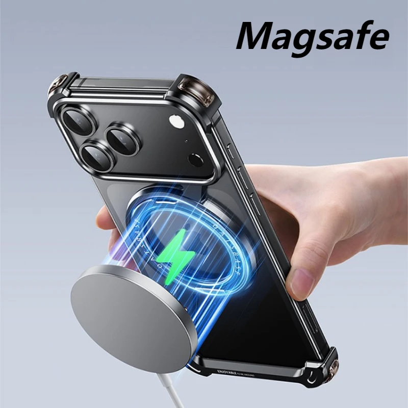 Oatsbasf Funda de teléfono magnética de metal para iPhone 17 Pro/Pro Max/17 Air con 360 ° Soporte giratorio sin marco protector a prueba de golpes