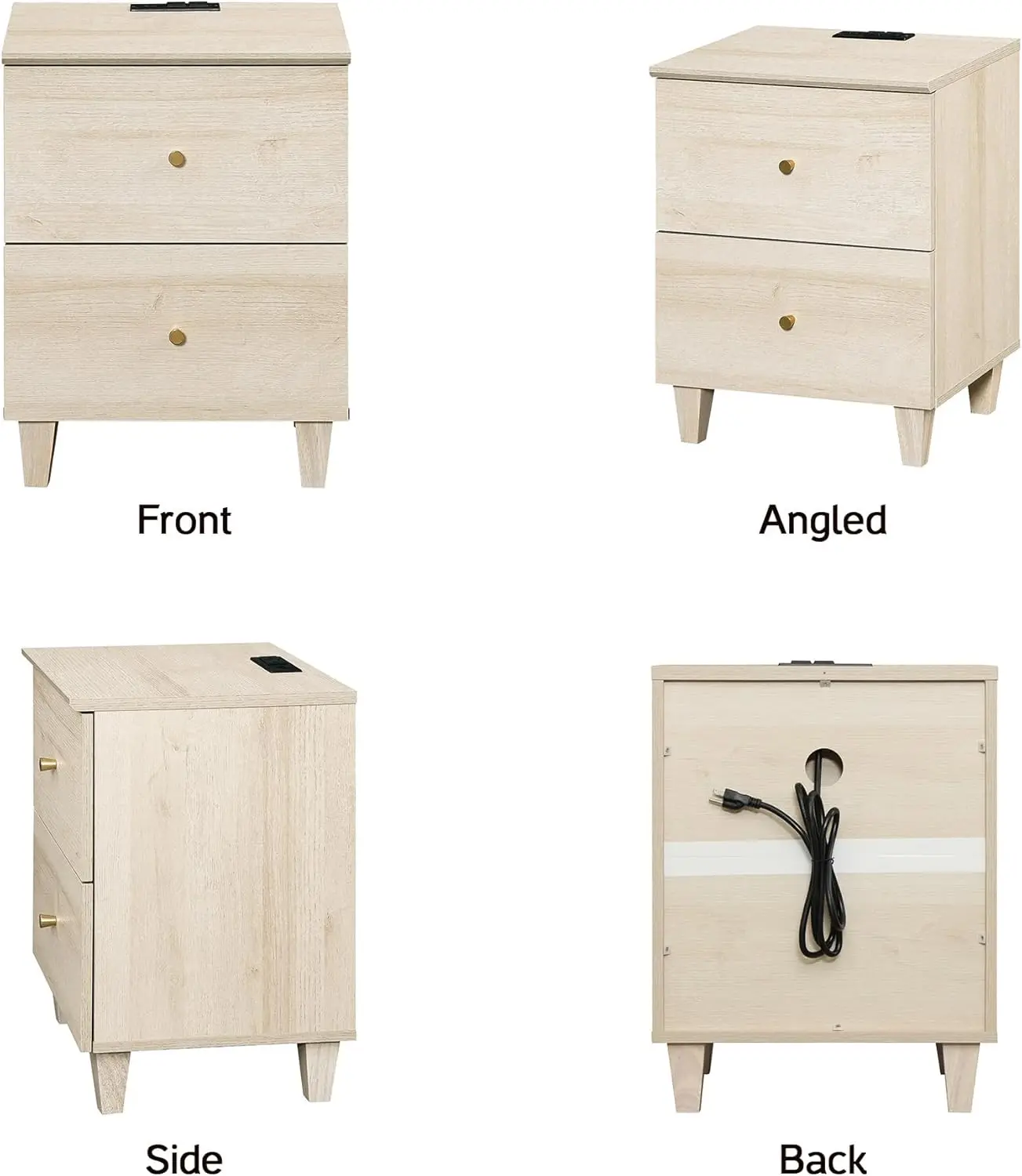 

Тумбочки с зарядной станцией и 2 выдвижными ящиками для хранения, современные торцевые столики для фермерского дома, деревянная прикроватная тумбочка с 2 розетками переменного тока