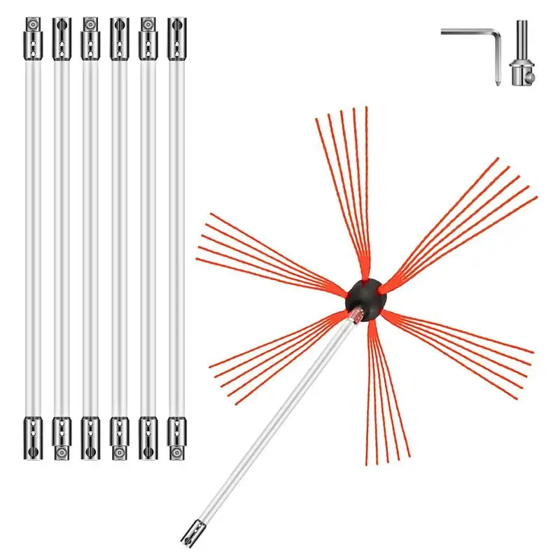 

Chimney brush nylon fireplace brush stove pipe brush 7 M Professional fittings stainless steel with flexible nylon rods
