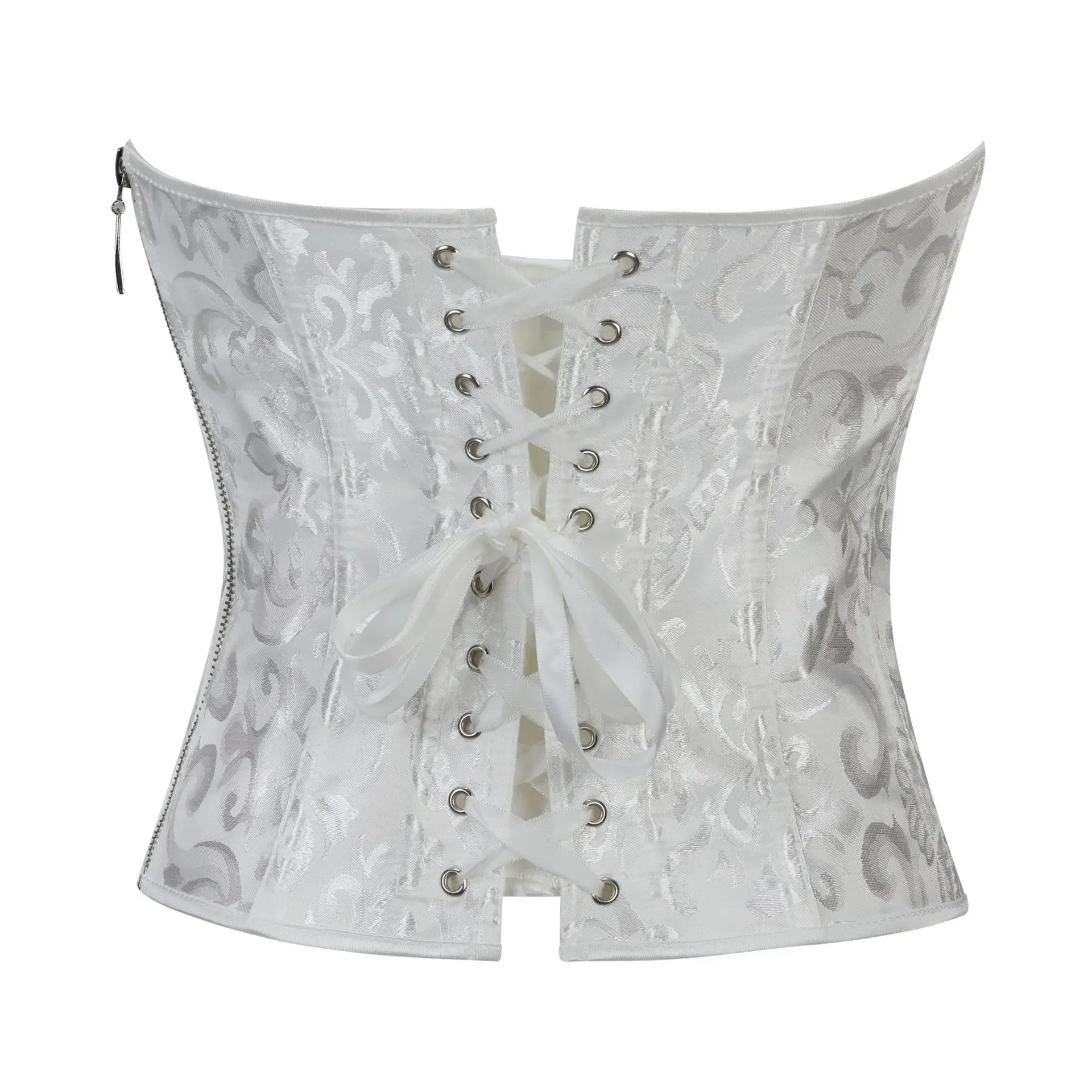 Espartilho branco superior bustier cetim rendas até overbust zíper para mulheres shaper espartilhos góticos vintage