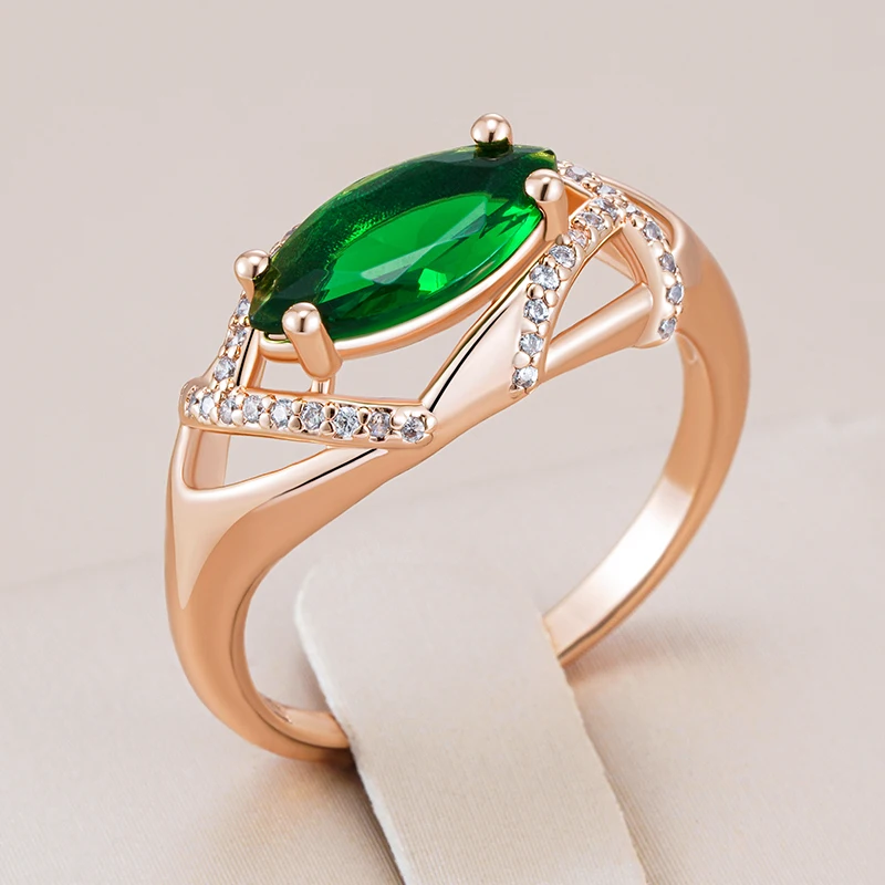 Kinel Hot 585 Rose Gold Color Rings For Women Unusual Green Natural Zircon Accessories Bride Wedding Vintage Fine Jewelry