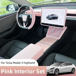 Pink Interior for Tesla Model 3 Highland Center Console Storage Box Sticker Steering Wheel Rear Screen Cover Screen Protector
