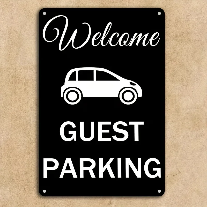 （2D Tin painting）Welcome Guest Parking Metal Sign - Durable Outdoor Reserved Parking Plaque for Home Driveway Garage