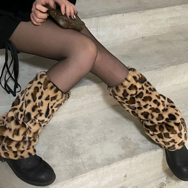 Gyaru Leg Warmers Harajuku Kawaii Lolita Long Socks Women Sexy Leopard Print Leg Cover Goth Y2k Leg Warmer Winter Warm Stocking