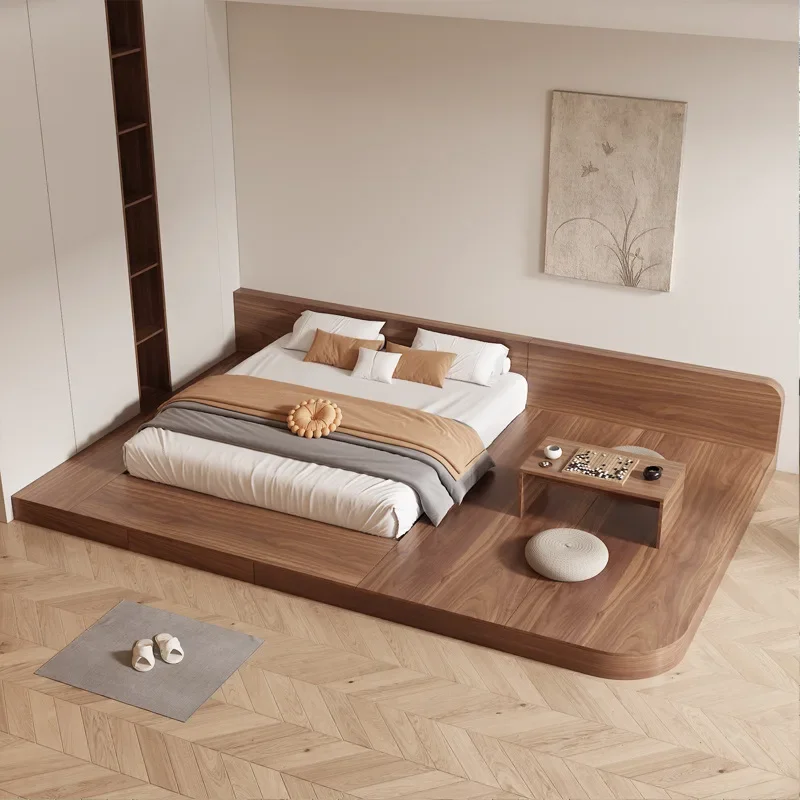 DSA King Bed Tatami Low  Double  Floor Plate Bed Floor Floor Plate Low Bed Solid Wood with Arc