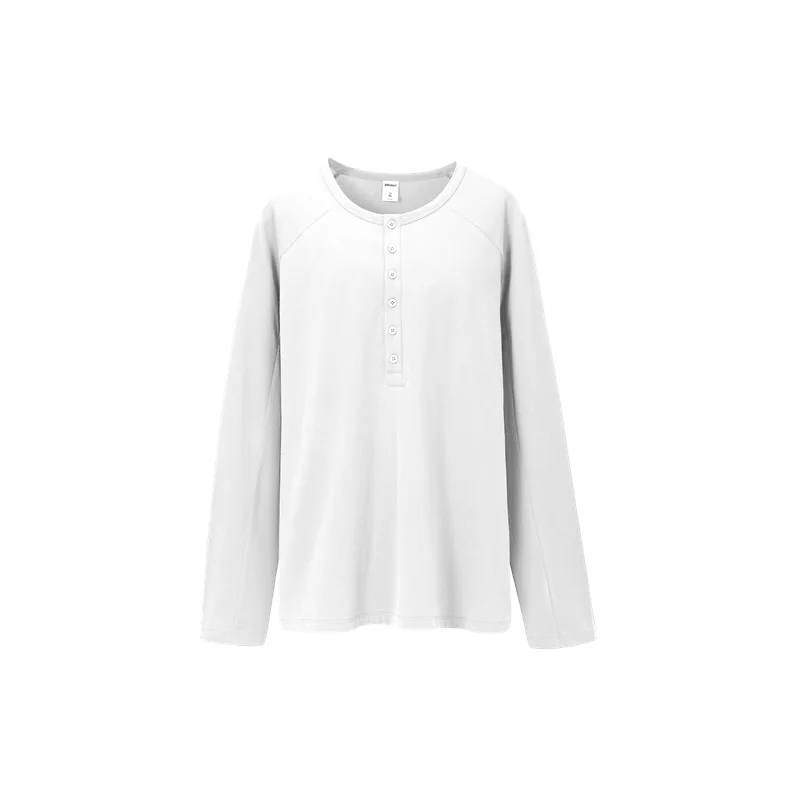 Quiet Luxury Pima Cotton Long Sleeve T‑Shirt Autumn New Arrival 145G Pure Cotton Old Money Henley Collar Loose Cover‑Up Unisex