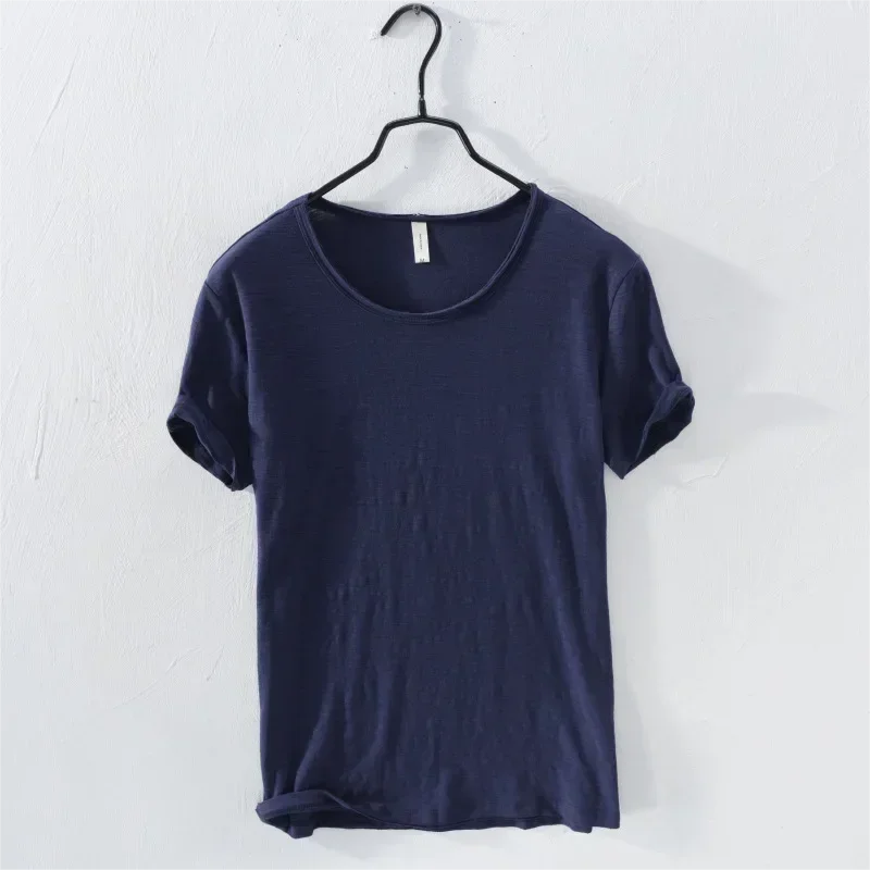 2026 Brand New Men’s Short Sleeve T-Shirt Bamboo Cotton Casual Short Men T Shirt Solid Color Thin Bottoming Undershirt Tops Tees