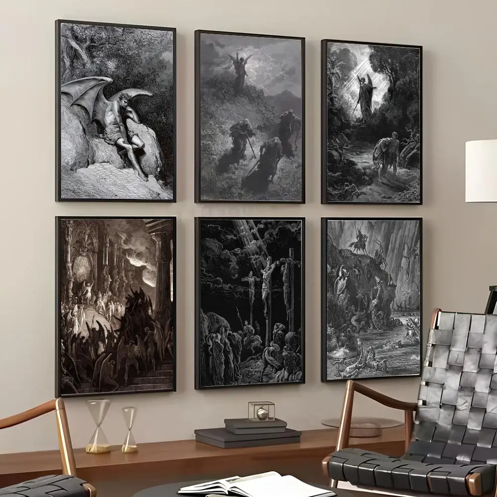 Gustav Dore Satan Paradise Lost Monster Painting Calligraphy Cotton Canvas Wall Art Poster HD Print Modern Home Decor Painting