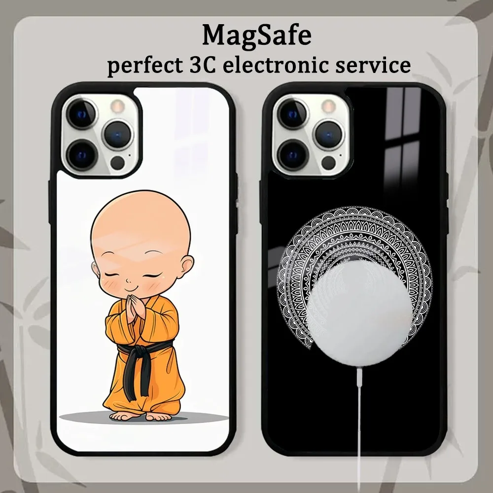 Cute Buddha Monk Zen Buddhism  Phone Case For iPhone16 15 14 13 12 11 Pro Max Plus Mini Mirror Magnetic Cover