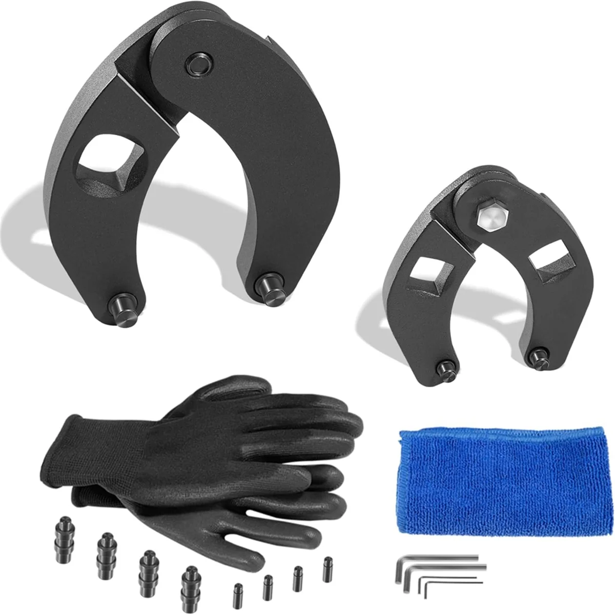 Hydraulic Gland Nut Wrench Set of 2 1266 & 7463 Hydraulic Cylinder Spanner Wrench with Gloves,Towel,Pins & Hex Wrenches