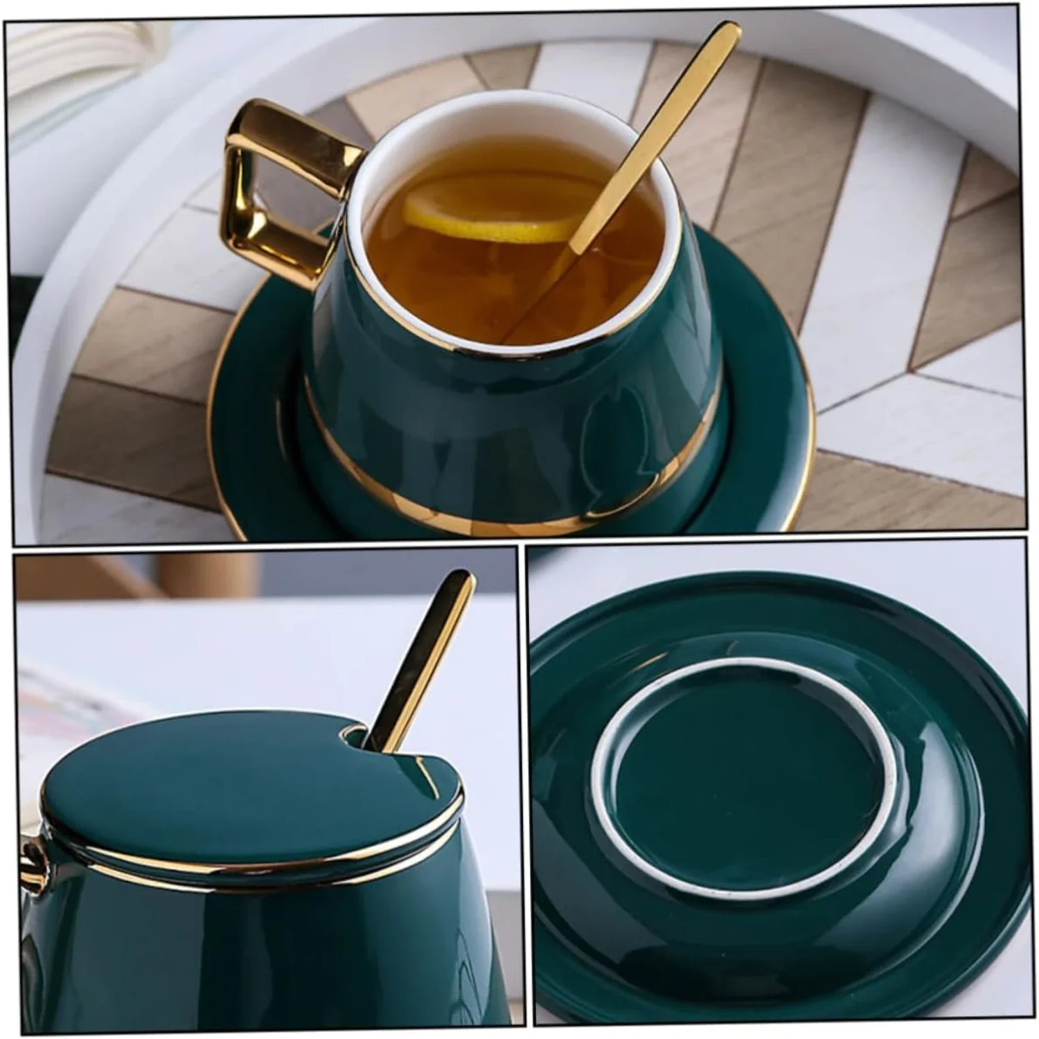 Juego de tazas de café Royal Catering lujoso y con estilo para mujer: tazas de café expreso elegantes y espectaculares en exquisito porcelana dorada
