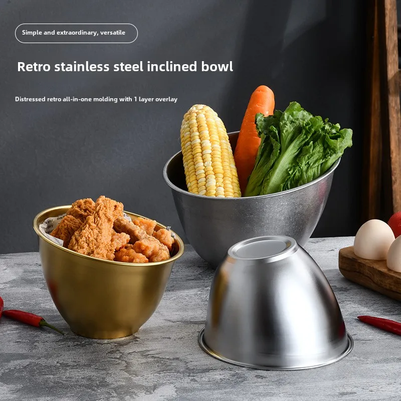 

Stainless steel lettuce bowl diagonal mouth bowl commercial Korean barbecue hot pot shop seasoning fruit and vegetable