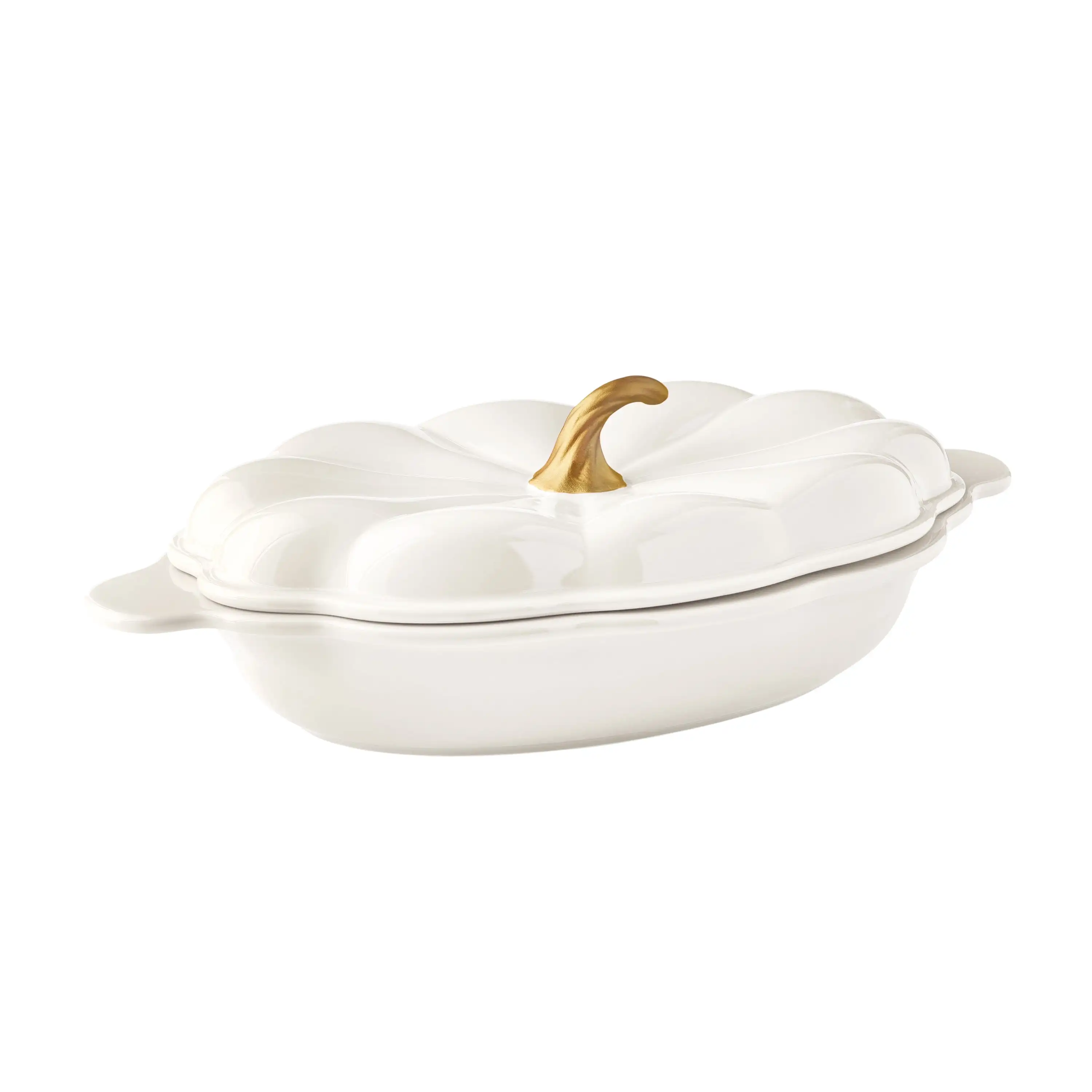3‑Quart Oval Pumpkin Stoneware Baker with Lid, Linen Finish