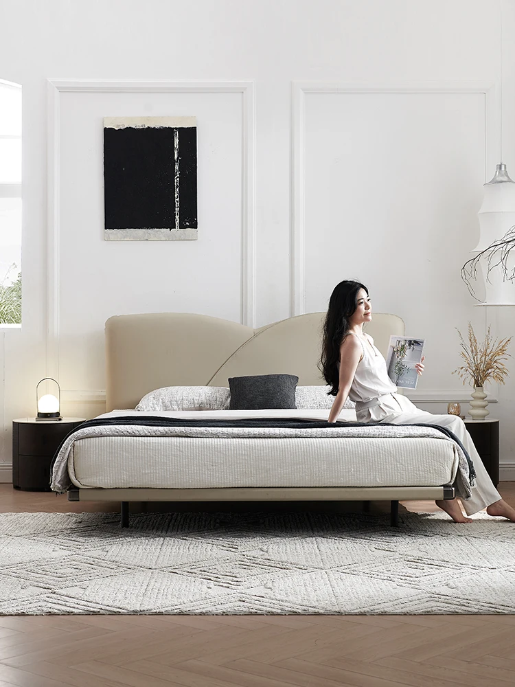 LMM modern simple luxury leather bed master and secondary bedroom leaf bed