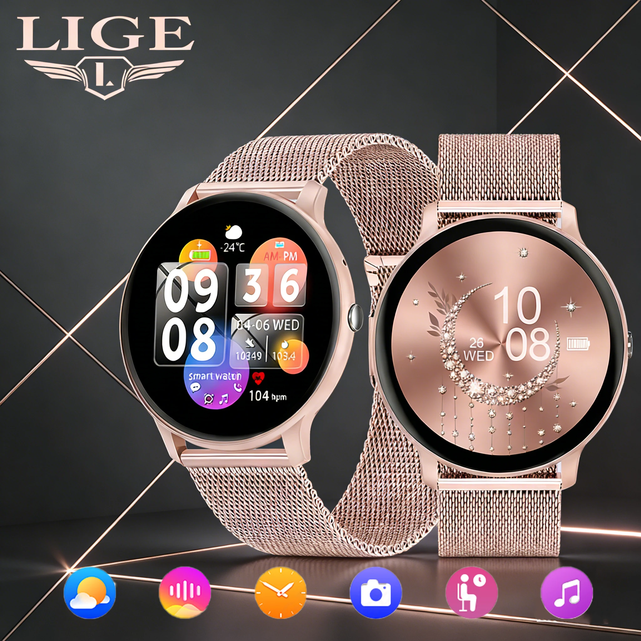 LIGE 2026 Sports Fitness Watches Women Bluetooth Call Smart Watch Men Heart Rate Health Monitor Ultra Light Smartwatch Ladies