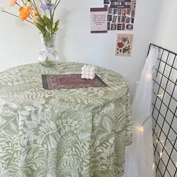 Waterproof Round Tablecloth Fresh Green Nature Tea Table Cloth Plant Luxury Deluxe Thick and Solid Table Cover Spring Home Use