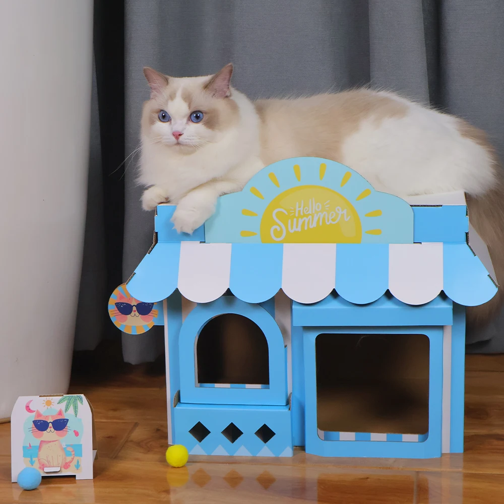 Kreativität Katzenhaus Wellpappe Katzenbetten Haus Indoor Katze Spielen Möbel Eigentumswohnung Höhle Zelt Glückliches Haus Katze Spielzeug Zubehör