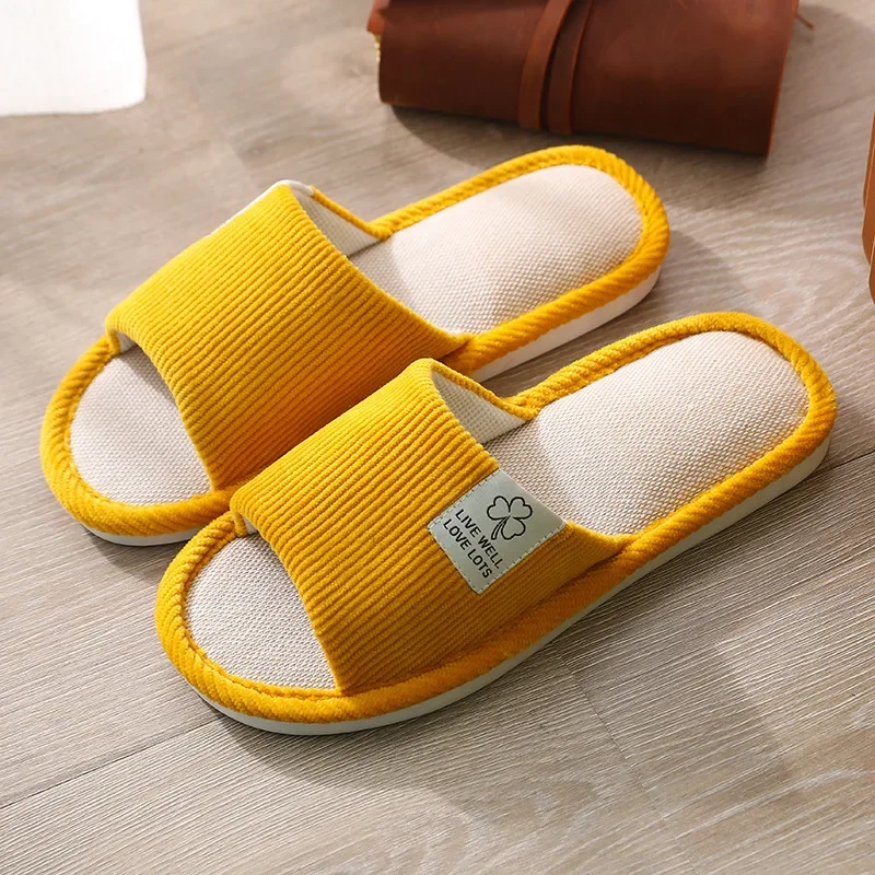 Women Indoor Slippers Corduroy Floor Flat Shoes Comfort Anti-slip Home Flax Linen Slipper Unisex Woman Men House Cotton Slides