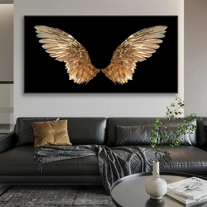 Golden Wings Luxurious Art Canvas Painting Prints Poster Abstract Luxury Wall Art Picture for Modern Living Room Home Decoration