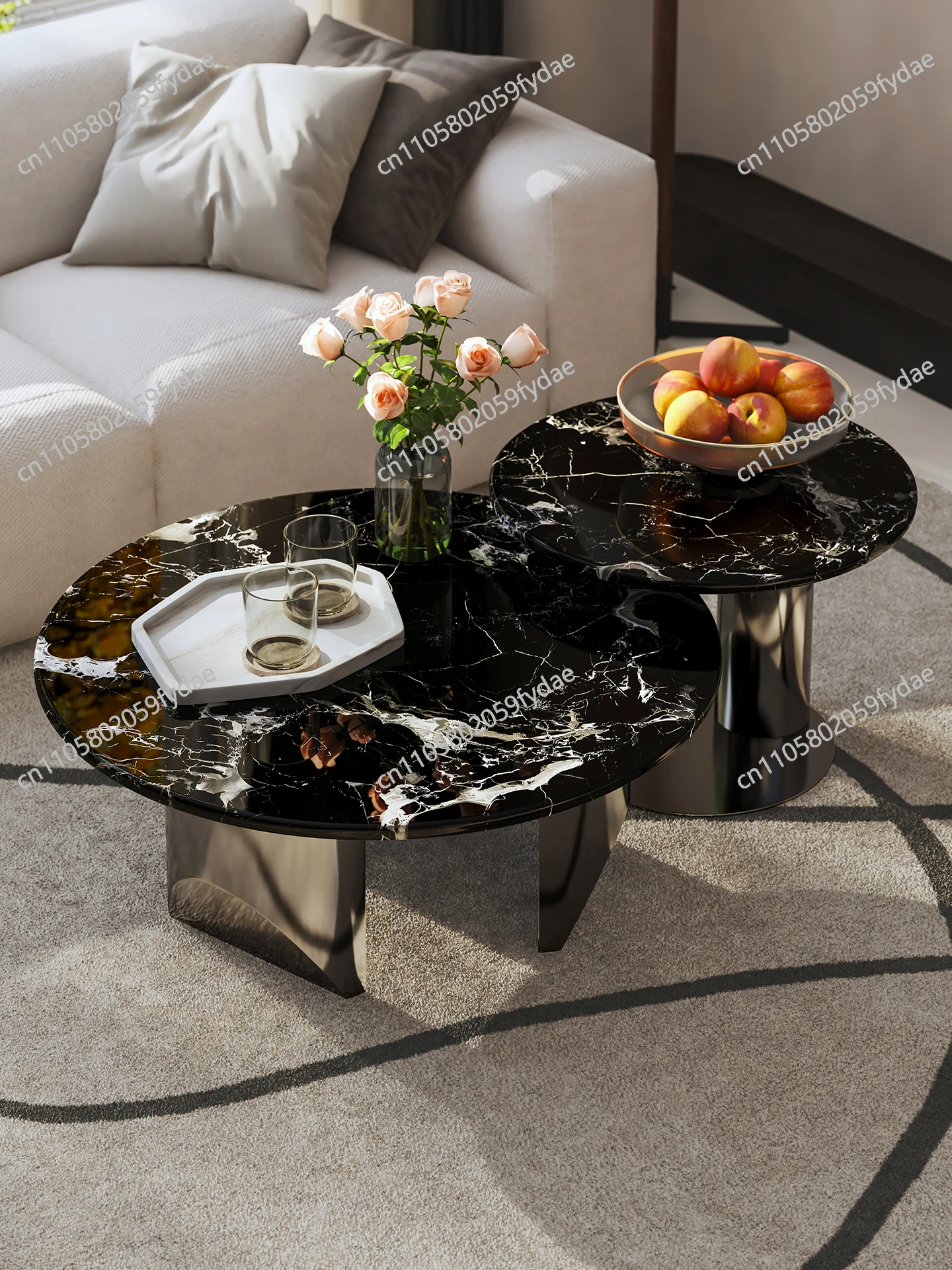 Italian Luxury Marble Coffee Table Black Rose Gold Living Room Set Minimalist Modern Center Table Decor