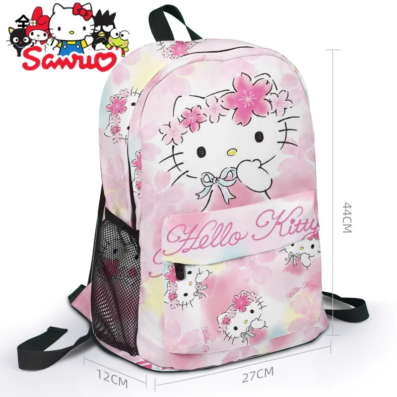 MINISO Melody Kuromi Hello Kitty Cinnamoroll Pochacco Hello Kitty Cartoon Mochila Canvas, Saco de escola ao ar livre, Saco periférico