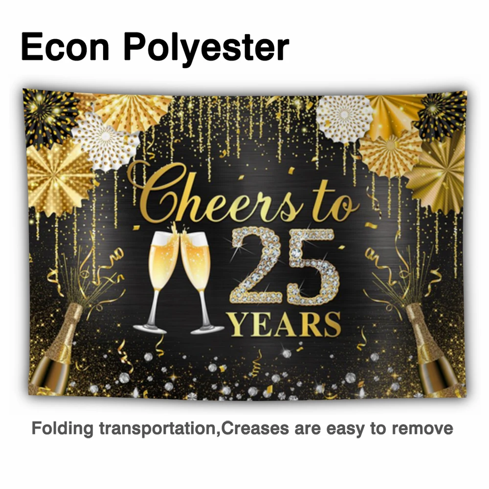 Allenjoy-telón de fondo con brillo dorado para cumpleaños, cartel decorativo para fotomatón, celebración de 25 años, abanico de papel, boda, aniversario, fiesta