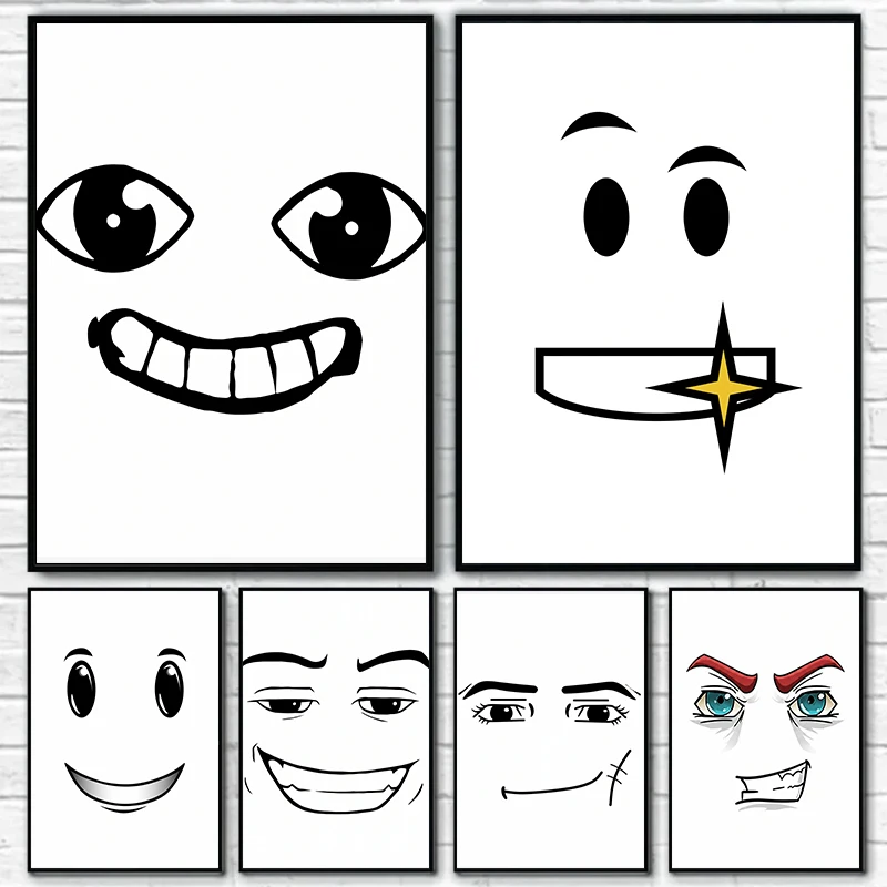 Cartoon Funny Face Expression Wall Art Poster Minimalist Abstract Character Canvas Print Living Room Bedroom Wall Home Decor