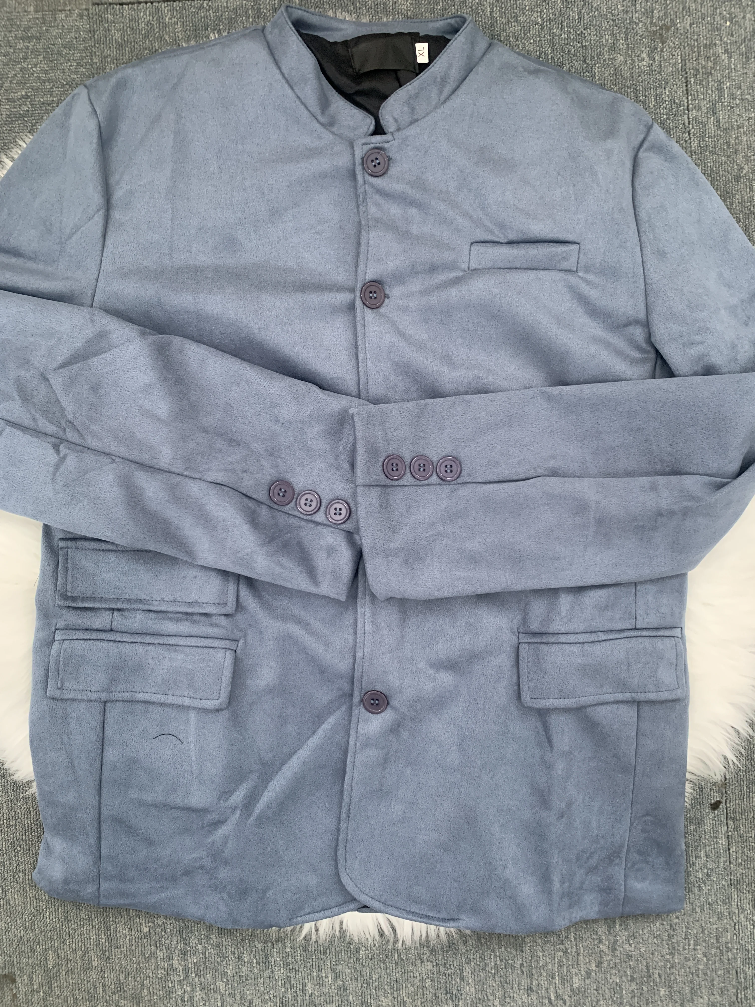 Men\'s Lightweight Casual Soft Pocket Stand Up Collar Jacket for Daily Vacation Breathable Solid Color Fashion Top Versatile