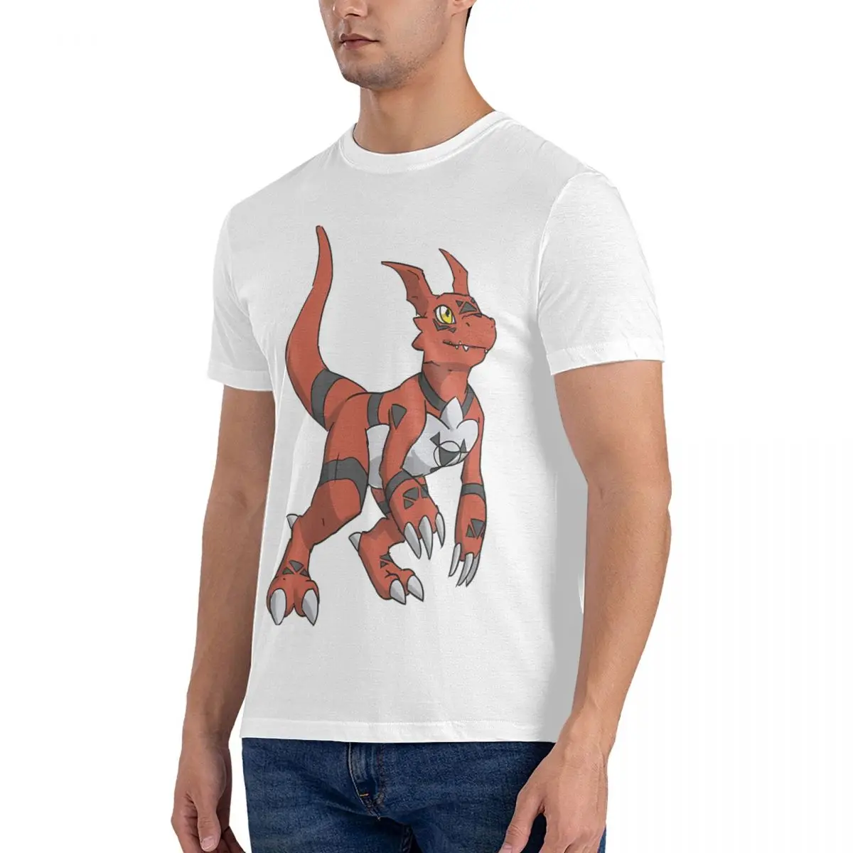 Guilmon Men's T Shirt Digimon Monster Fashion Tee Shirt Short Sleeve Round Neck T-Shirts Cotton Gift Idea Tops