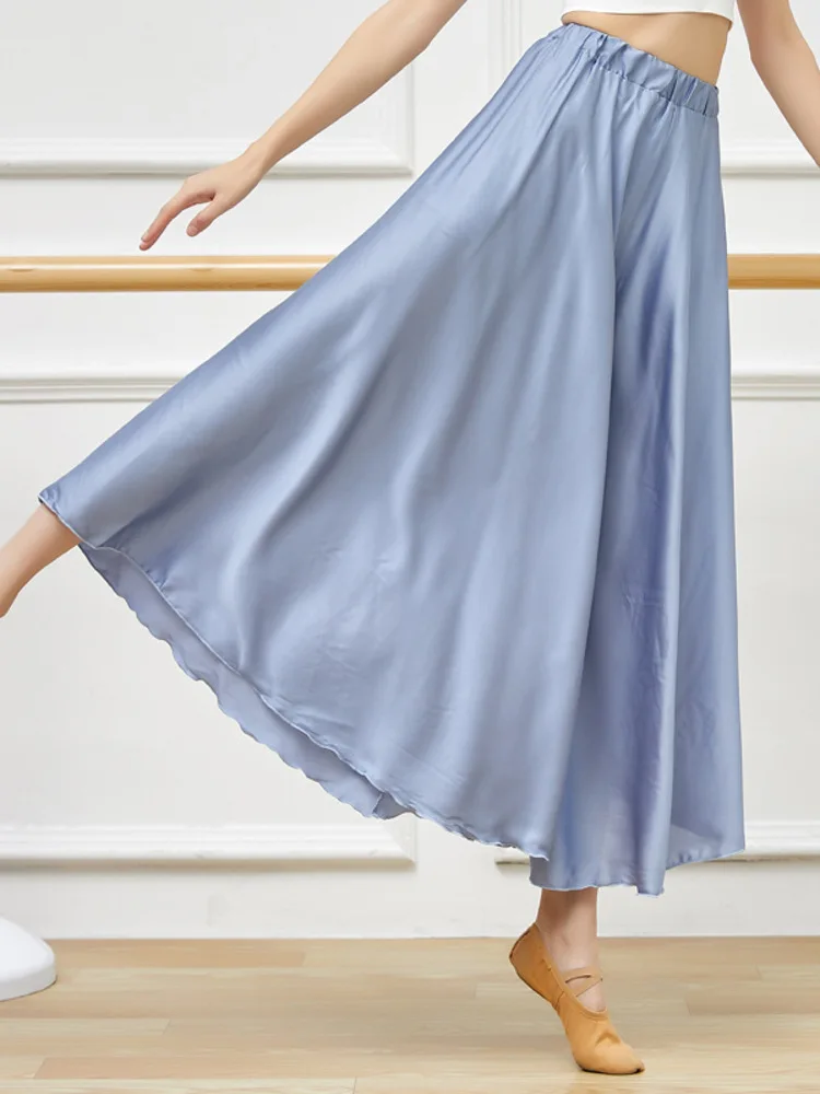 Pantalones de baile de pierna ancha de cintura alta de color sólido para puesta en escena moderna y ropa de práctica contemporánea