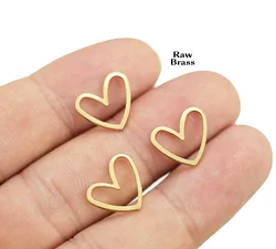 50pcs Heart Charm For Jewelry Making, Heart Earring Charm, Link Chain Connector, Raw Brass Findings, 13x11mm -R481