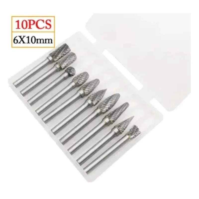 

Carbide Rotary Burr Bit 1/4" 6x10mm CNC Engrave Cutter Files 10Pcs Metalworking