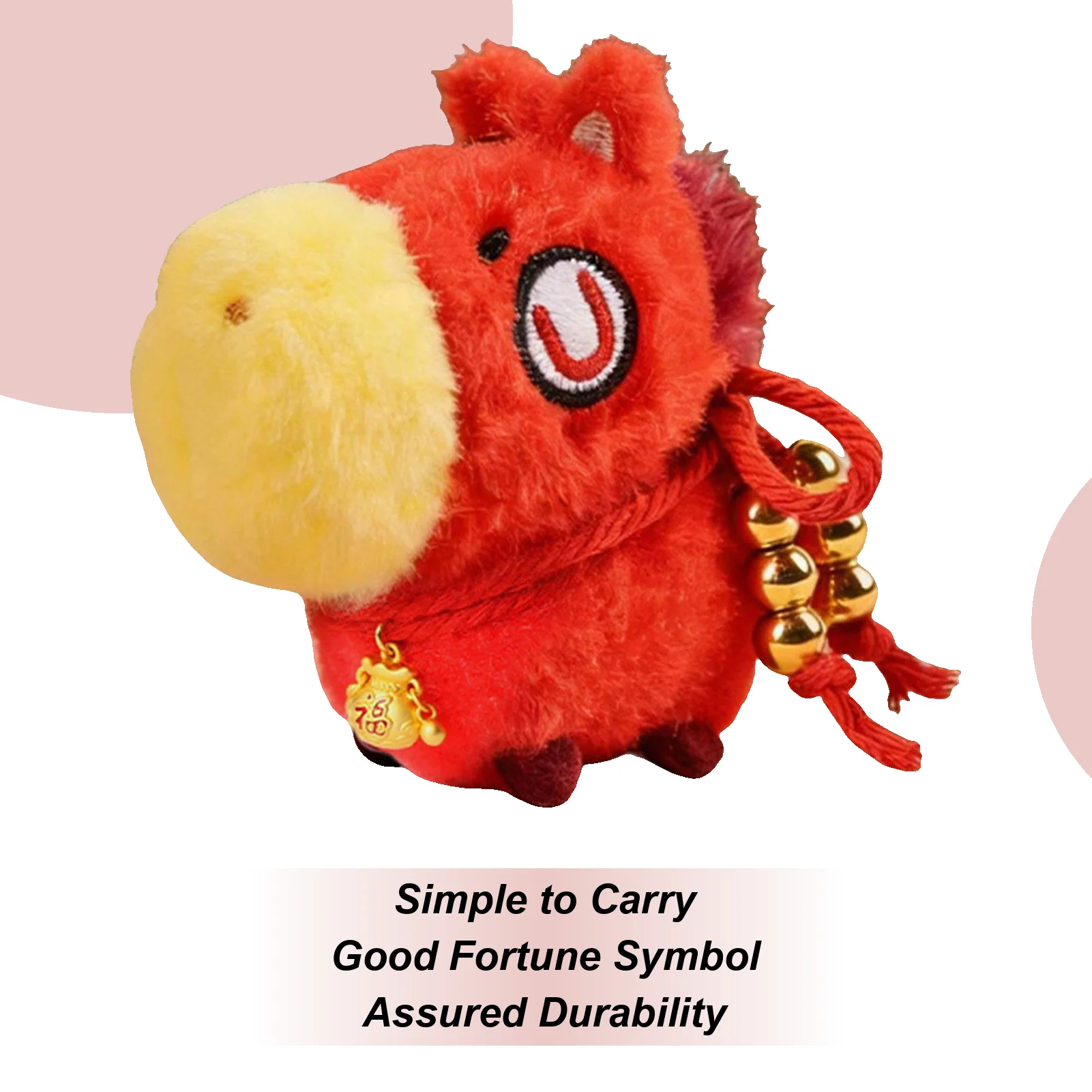 Auspicious Horse Bag Charm 2026 Year Plush Mascot Pendant for Backpack Purse Keychain Gift for Adults Family Friends Commuting