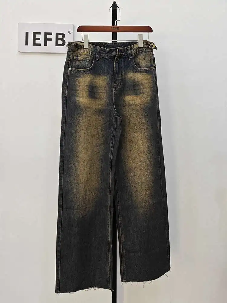 [IEFB] Herren Vintage Jeans mit Farbverlauf Y2K Streetwear Mittelhohes Bein mit Ausgefranstem Saum Distressed Denim Lange Hose 9A8628 – Detail 5