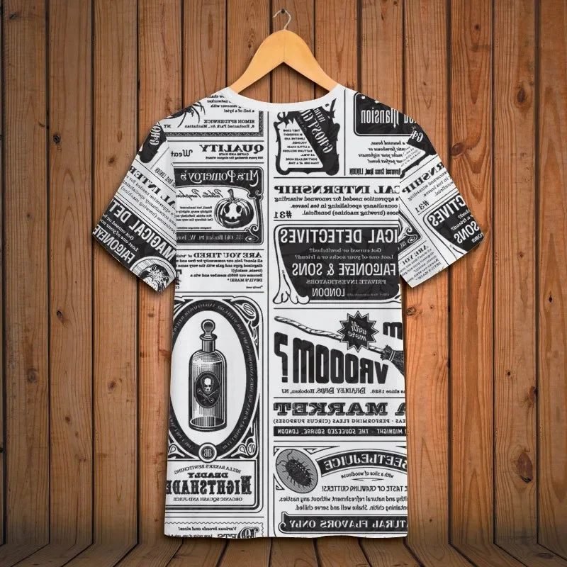 Trend Creative Newspaper Pattern 3d Printed Summer Short Sleeve T-Shirt Summer Quality Soft And Comfortable Quick Drying Top