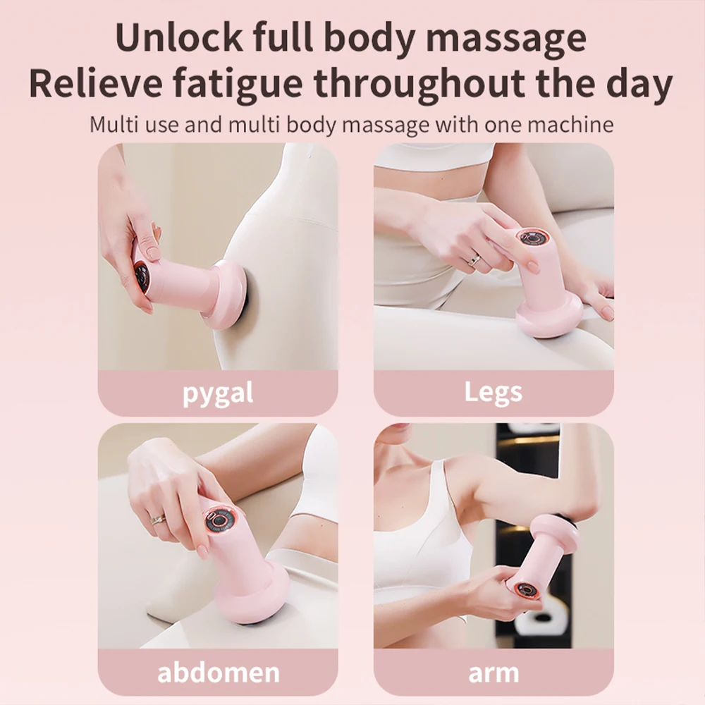 Massage Gun Wireless Charging Fat Pushing Machine Handheld Portable Massage Stick Neck Waist Shoulder Kneading Tool Pink & White