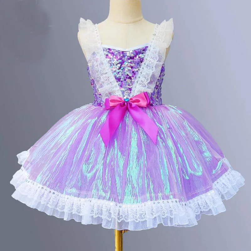 Vestido de Ballet romántico de Color rosa para niños, trajes de Jazz para niñas, vestido de bailarina de Lago de los Cisnes, tutú de baile de lentejuelas dulce Balle