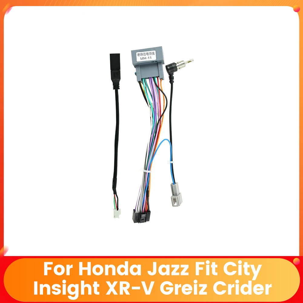 Android Radio Cable Accessories Wiring Harness 16PIN MP5 Cable Adapter For Honda Jazz Fit City Insight XR-V Greiz Crider