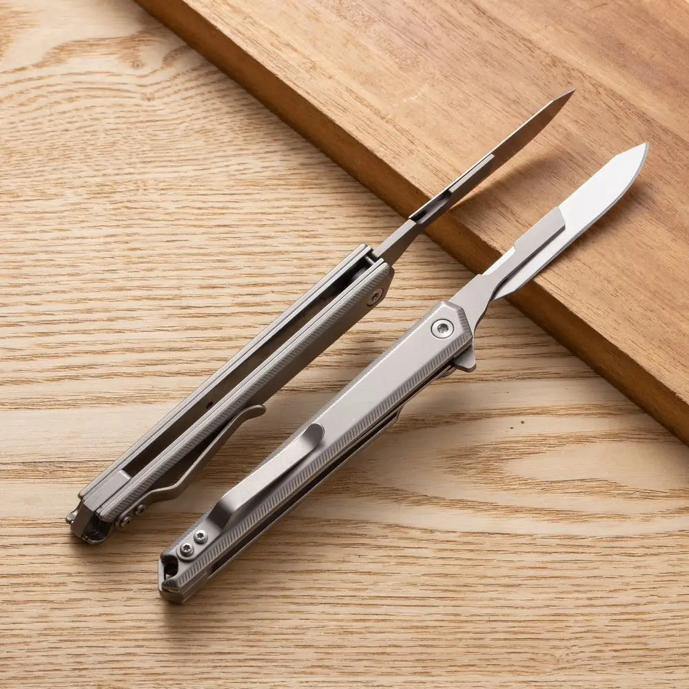 Imagem -03 - Mini Bisturi Faca Dobrável Edc Exterior Desembalagem Pocket Key Knife 60 Lâminas Lâmina Substituível Fast Open Aço Inoxidável